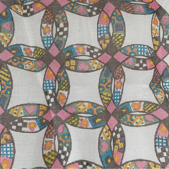 Vintage Brunswick Double Wedding Ring Quilt Needlepoint Canvas 18" - Picture 4 of 8